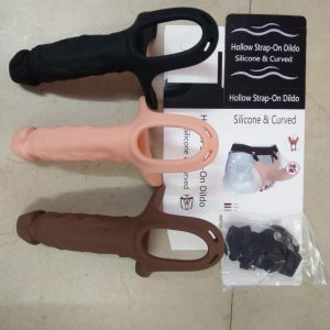 Hollow Strap-On Dildo Silicone Curved (skin colour)